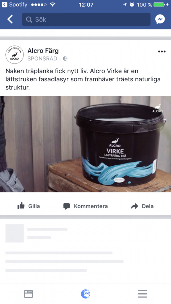 Facebook-annons för Alcro